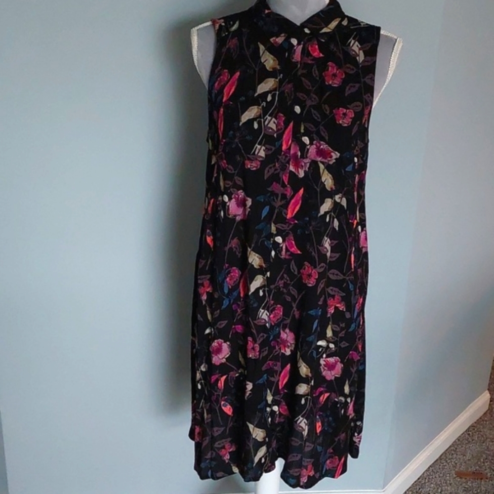 NWOT Mossimo black sleeveless A-line dress, pink floral print, size L